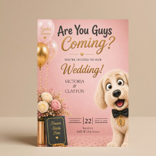 Invitación ¿Vienen chicos? Perro divertido rubor rosa boda