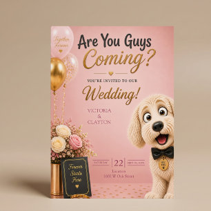 Invitación ¿Vienen chicos? Perro divertido rubor rosa boda