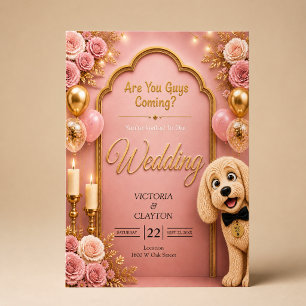 Invitación ¿Vienen chicos? Perro divertido rubor rosa boda