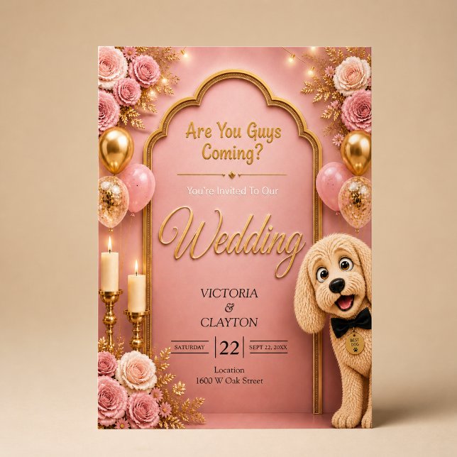 Invitación ¿Vienen chicos? Perro divertido rubor rosa boda (Subido por el creador)