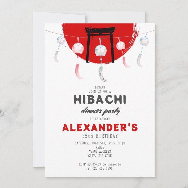 Invitación Viento de la fiesta de cumpleaños de Hibachi prome (Anverso)