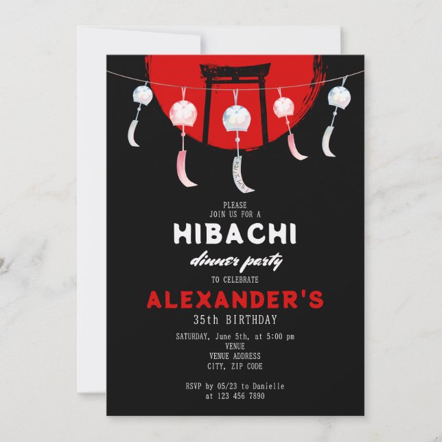 Invitación Viento japonés del partido de cumpleaños Hibachi c (Anverso)