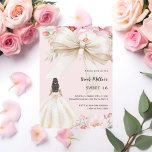Invitación Viernes color rosa crema de color crema Dulce 16<br><div class="desc">Un elegante fondo rosa rubí,  decorado con un gran arco de color crema,  flores rosas y un chica vestido con un traje de color crema. Personalice y agregue un nombre y detalles del fiesta.</div>