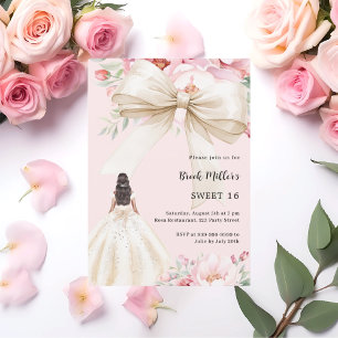 Invitación Viernes color rosa crema de color crema Dulce 16
