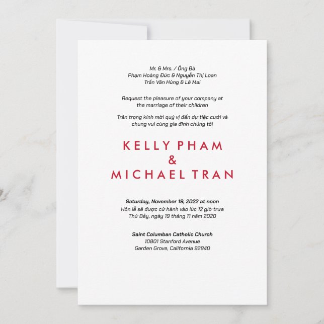 Invitación vietnamita inglesa diseño moderno (Anverso)