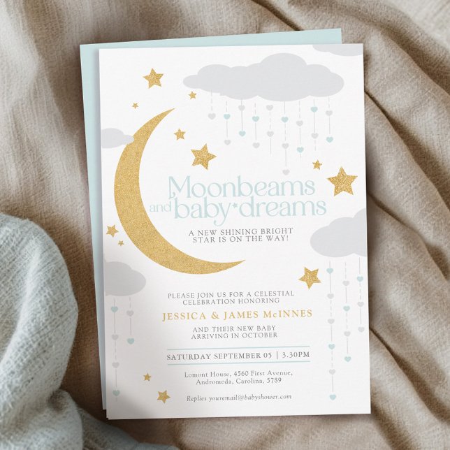 Invitación Vigas de luna y baby dream ducha azul bebé (Subido por el creador)