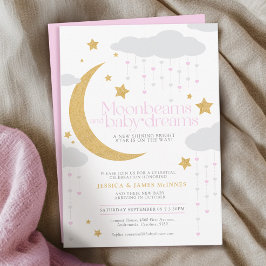 Invitación Vigas de luna y sueños de bebé ducha de bebé rosa
