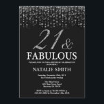 Invitación Vigésimo primer cumpleaños y fabulosa plata<br><div class="desc">Invitación al cumpleaños 21. Veintiún y fabuloso. Negro y plateado.Diamantina plateada.Fiesta de cumpleaños para adultos. Para hombres o mujeres.
Para más personalización,  haga clic en el botón "Personalizar" y utilice nuestra herramienta de diseño para modificar esta plantilla.</div>
