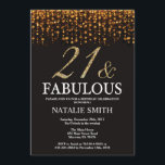 Invitación Vigésimo primer cumpleaños y fabuloso Purpurina de<br><div class="desc">Invitación al cumpleaños 21. Veintiún y fabuloso. Negro y oro.Brillantina dorada.Fiesta de cumpleaños para adultos. Para hombres o mujeres.
Para más personalización,  haga clic en el botón "Personalizar" y utilice nuestra herramienta de diseño para modificar esta plantilla.</div>