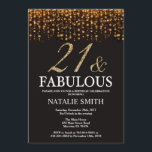 Invitación Vigésimo primer cumpleaños y fabuloso Purpurina de<br><div class="desc">Invitación al cumpleaños 21. Veintiún y fabuloso. Negro y oro.Brillantina dorada.Fiesta de cumpleaños para adultos. Para hombres o mujeres.
Para más personalización,  haga clic en el botón "Personalizar" y utilice nuestra herramienta de diseño para modificar esta plantilla.</div>
