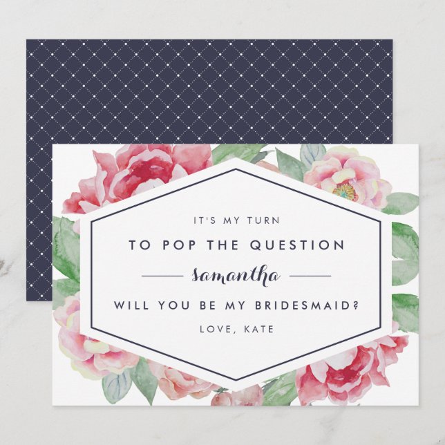 Invitación Viintage Peony Be my Bridesmaid Card (Anverso / Reverso)
