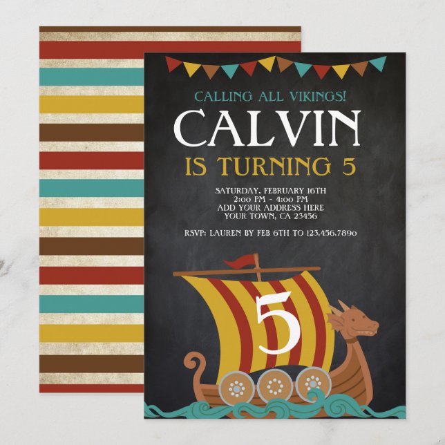 Invitación Viking Birthday (Anverso / Reverso)