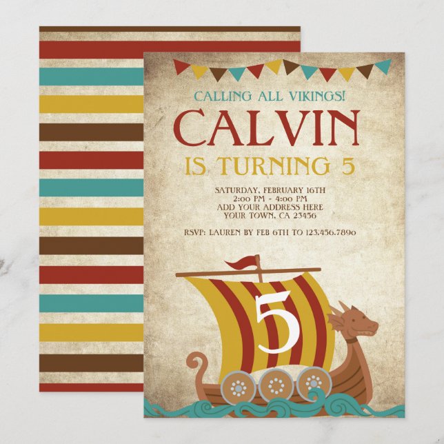 Invitación Viking Birthday (Anverso / Reverso)