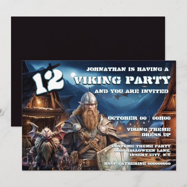 Invitación Viking Birthday Invitation Boys Warrior & Demons (Anverso / Reverso)