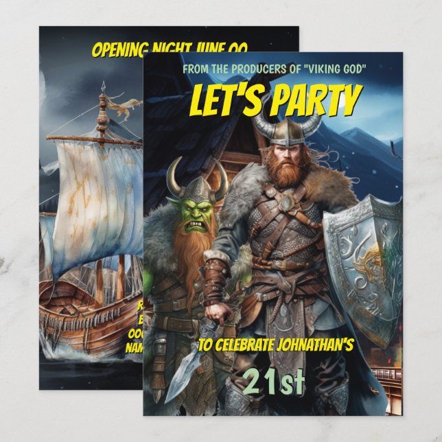 Invitación Viking temáticos nórdicos guerreros fantasía medie (Anverso / Reverso)