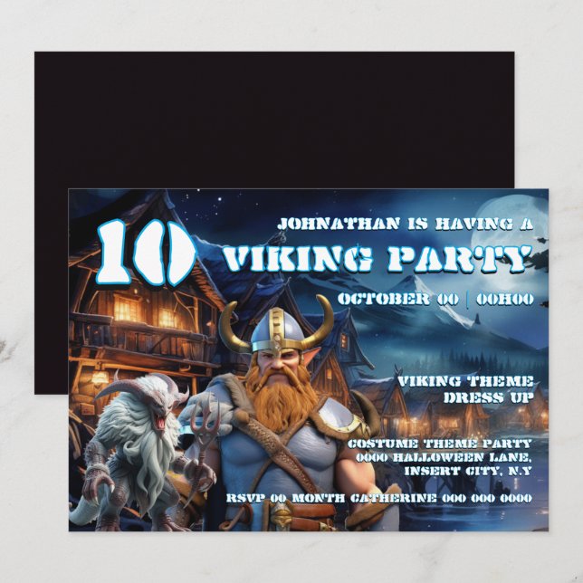 Invitación Viking Warrior Birthday boys fantasy theme (Anverso / Reverso)