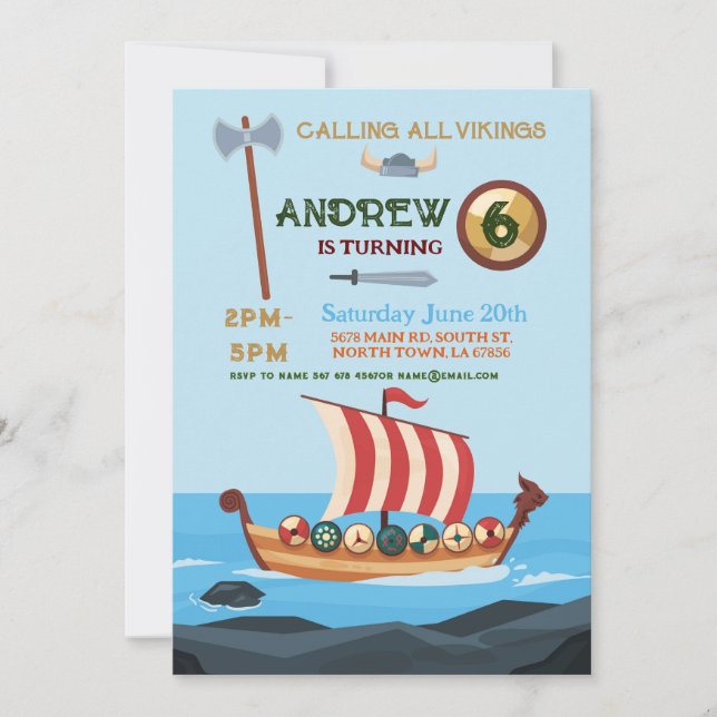 Invitación Vikings Birthday Boat Warrior Ax (Anverso)