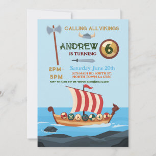 Invitación Vikings Birthday Boat Warrior Ax