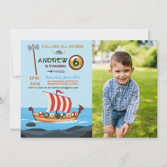 Invitación Vikings Birthday Boat Warrior Ax Fotos (Anverso)