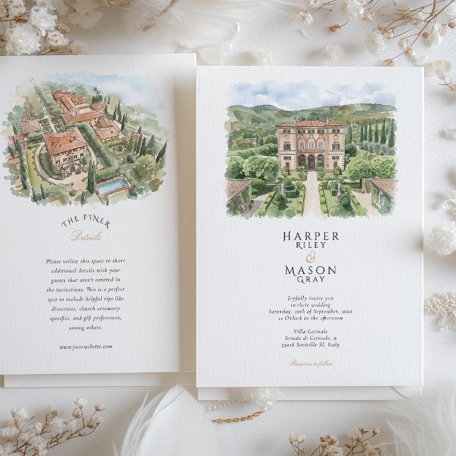 Invitación Villa Cetinale Tuscany Watercolor Wedding (Subido por el creador)