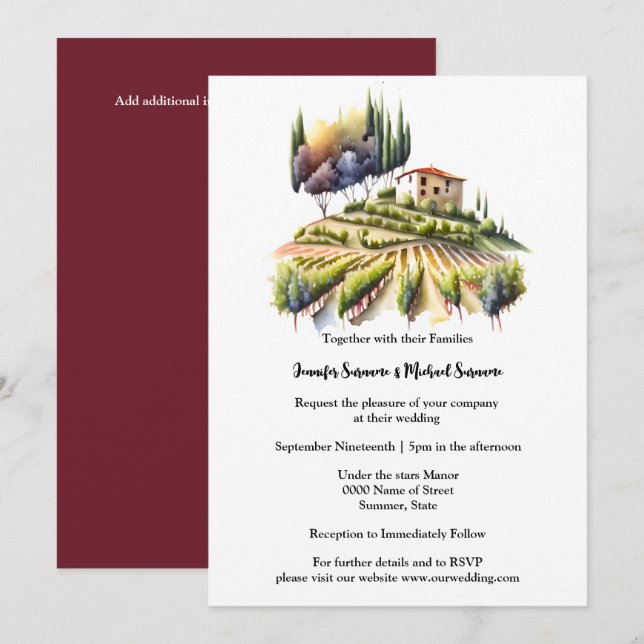 Invitación Villa de acuarela toscana Vino italiano (Anverso / Reverso)