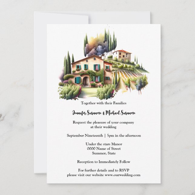 Invitación Villa toscana acuarela bodega italiana (Anverso)