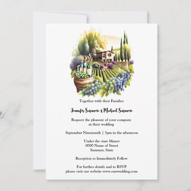 Invitación Villa toscana Bodega italiana acuarela (Anverso)