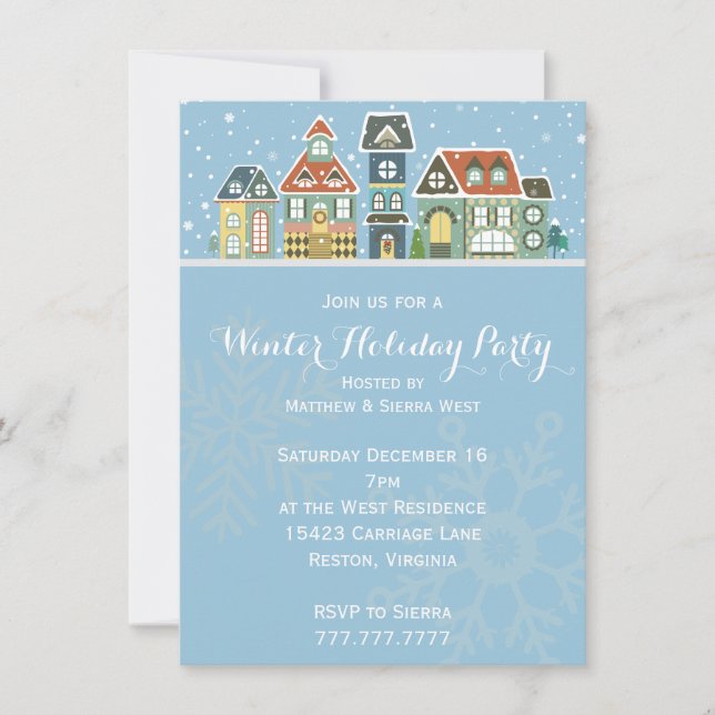 Invitación Village Homes Winter Snow Scene Holiday Party (Anverso)