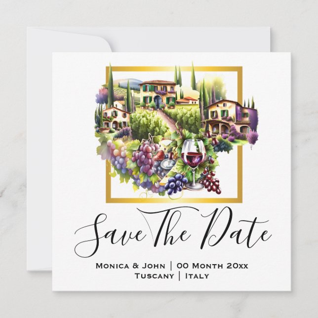Invitación Villas Toscanas Villas Italianas Vino acuarela (Anverso)