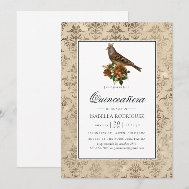 Invitación Viñage Woodland Quinceañera (Anverso / Reverso)