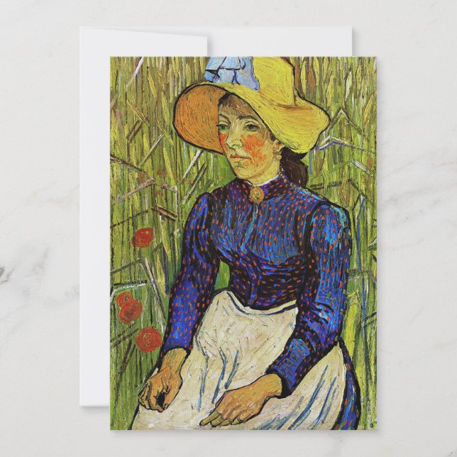 Invitación Vincent van Gogh - Chica campesino en Gorra de paj (Anverso)