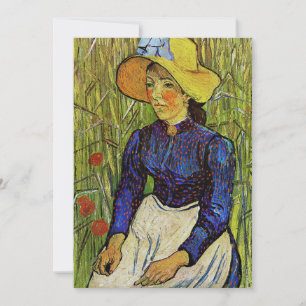 Invitación Vincent van Gogh - Chica campesino en Gorra de paj