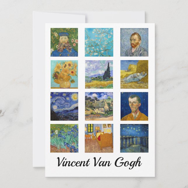 Invitación Vincent Van Gogh - Cuadrícula de obras maestras (Anverso)