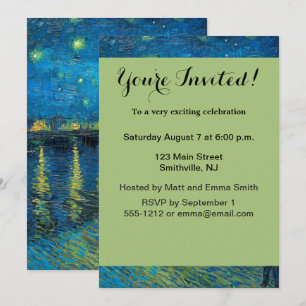 Invitación Vincent Van Gogh Noche estrellada sobre el Ródano