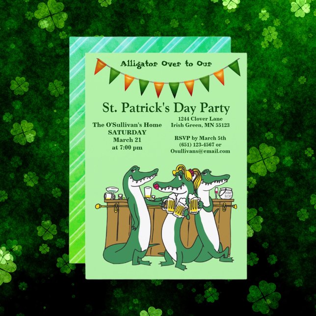 Invitación Vinculador del Día de San Patricio a nuestro Fiest (St. Patrick's Day Alligator Over to Our Party Invitation)