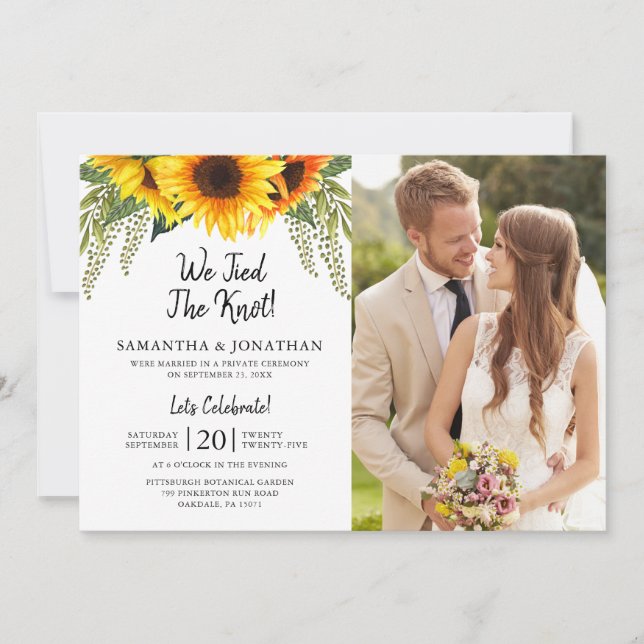 Invitación Vinculamos Al Boda Fotográfico Knot Sunflowers (Anverso)