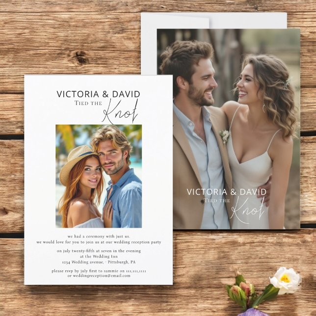Invitación Vinculamos El Elopement De Knot/Recepción De Bodas ("We Tied The Knot" Elopement & Reception Invitation with two photos in a minimal stylish design 

)