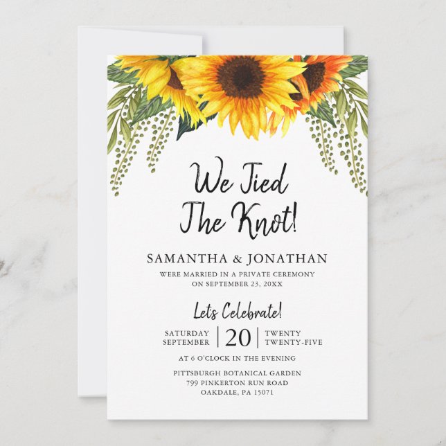 Invitación Vinculamos La Celebración Del Boda Knot Sunflowers (Anverso)