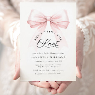 Invitación Vinculando el Knot Pink Bow Bridal Shower