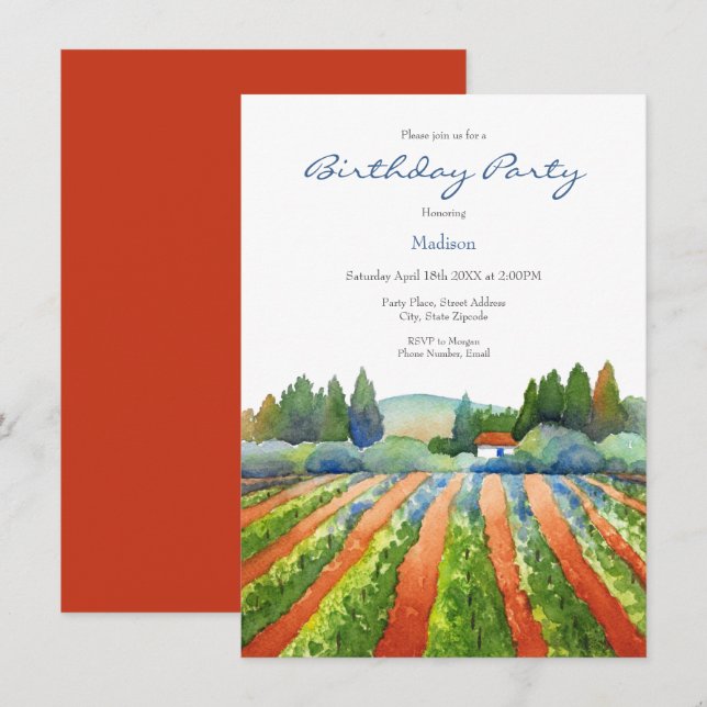 Invitación Vineario azul verde rojo (Anverso / Reverso)