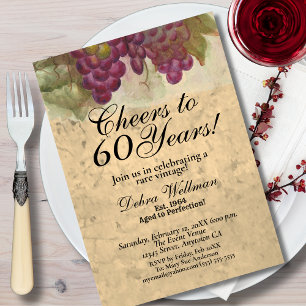 Invitación Viñedo Cumpleaños 60 Vino Temático Elegante