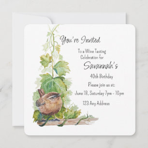 Invitación Viñedo de pájaros Wren Cata de Vino Cumpleaños