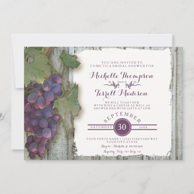 Invitación Viñedo rústico del vino del país de la ducha (Anverso)