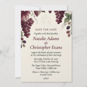Invitación Viñedo Uvas, Bayas y Arco Acuarela Boda