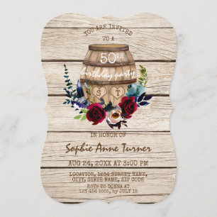 Invitación Vinery Floral Wine Barrel 50 cumpleaños fiesta