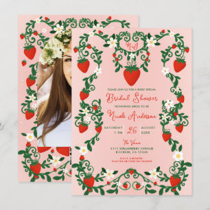 Invitación Vines Florales Rosadas y Rojas Fiesta de Despedida