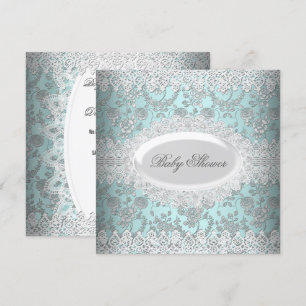 Invitación Viñeta Baby Shower Blue Lace Damask