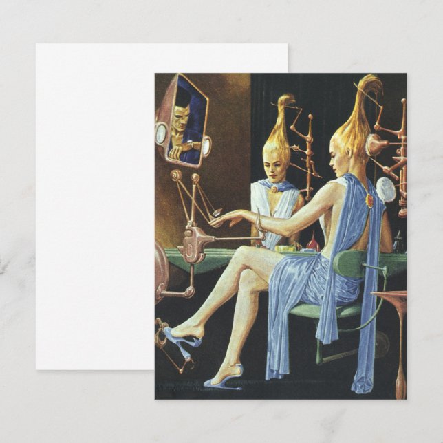 Invitación Viñeta Ciencia Ficción Salón De Belleza Manicura (Anverso / Reverso)