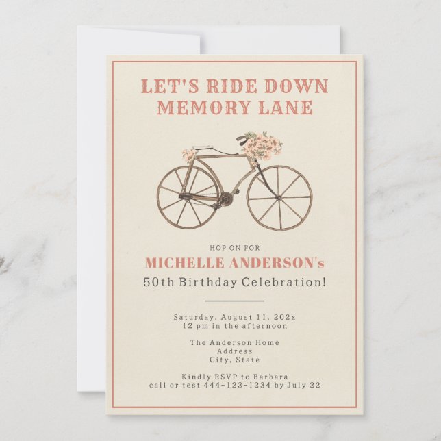 Invitación Viñeta de Bicicleta 50 cumpleaños (Anverso)
