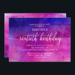 Invitación Viñeta de cumpleaños número 60<br><div class="desc">Hermosa invitación para fiesta de cumpleaños número 60 con una fuente de guion de moda en un fondo de color morado y rosa.  Invierta nuestra invitación para ver la parte posterior de la misma para un toque especial.  Disponible en nuestra tienda en otras combinaciones de colores.</div>